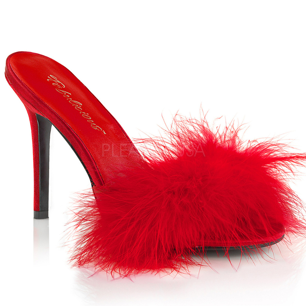 Marabou Fur Slide On Mules Pin Up High Heel Shoes